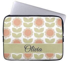  Mid-Century Pastel Pink Retro Floral Pattern Laptop Fodral