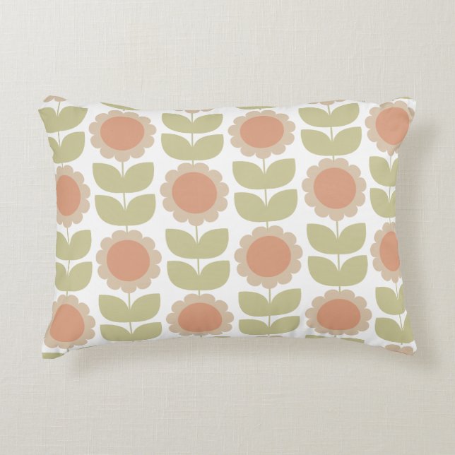  Mid-Century Pastel Pink Retro Floral Pattern Prydnadskudde (Framsidan)
