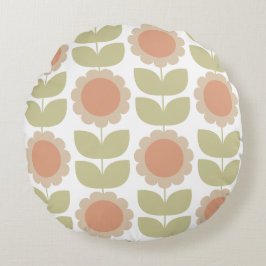  Mid-Century Pastel Pink Retro Floral Pattern Rund Kudde