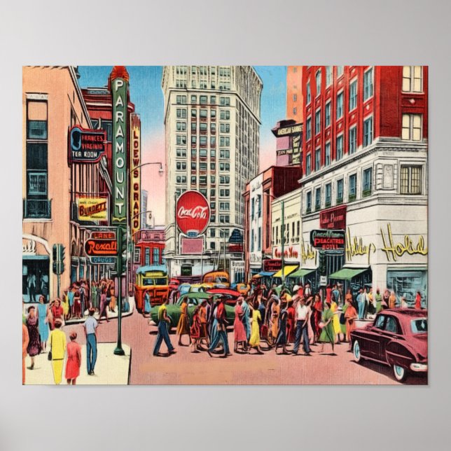 Mid-Century Peachtree St. Atlanta Georgia Poster (Framsidan)