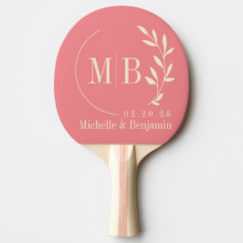 Mid-Century Persika Blad Bröllopsmonogram Pingisracket