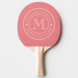 Mid-Century Persika Bröllopsmonogram Stjärna Pingisracket