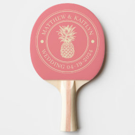 Mid-Century Persika Pineapple Bröllopskam & Namn Pingisracket