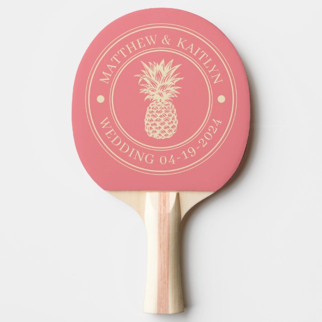 Mid-Century Persika Pineapple Bröllopskam & Namn Pingisracket (Framsidan)
