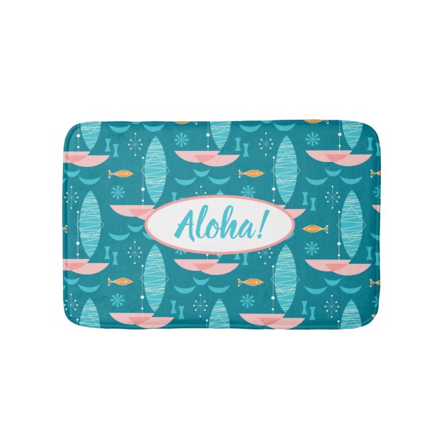 Mid Century Pink Catamaran - Blue Background Badrumsmatta (Framsidan)