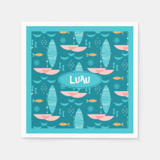 Mid Century Pink Catamaran - Blue Background Pappersservett