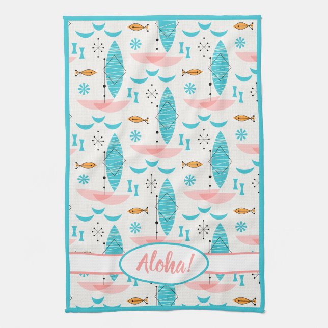 Mid Century Pink Catamaran Kökshandduk (Vertikal)