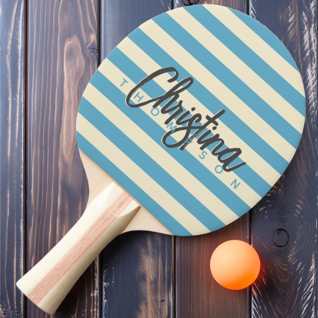 Mid-Century Polo Aqua Sky Målad Namn Pingisracket (Skapare uppladdad)