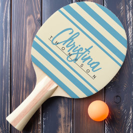 Mid-Century Polo Banner Aqua Sky Målade Namn Pingisracket