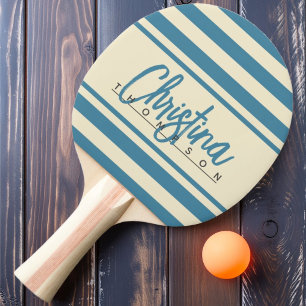 Mid-Century Polo Banner Djup Aqua Målad Namn Pingisracket
