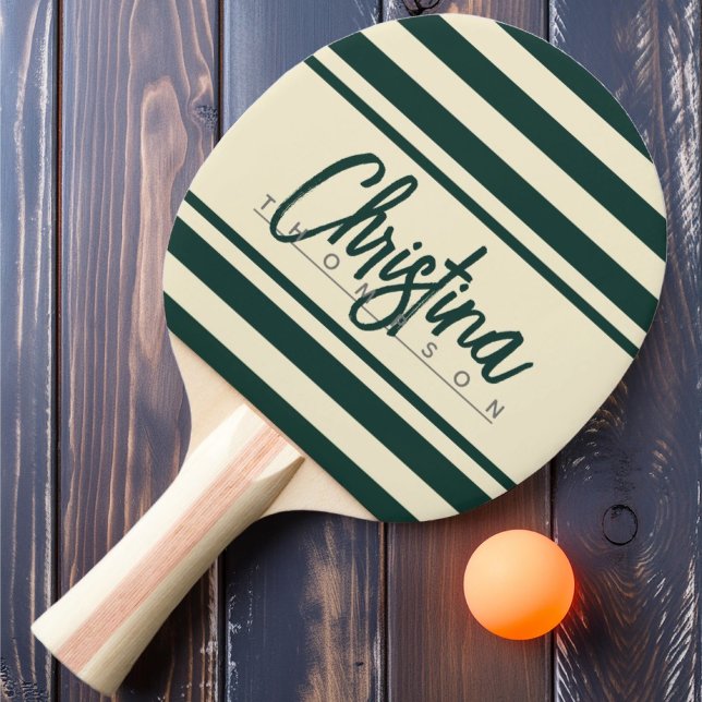 Mid-Century Polo Banner Sagegrön Målad Namn Pingisracket (Skapare uppladdad)