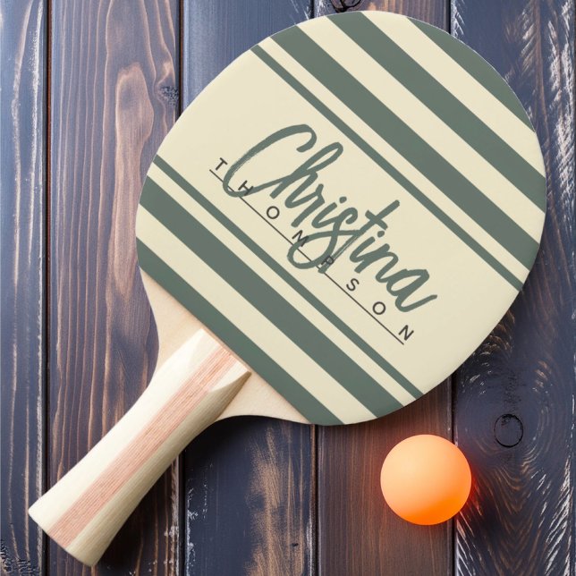 Mid-Century Polo Banner Varmgrå Målad Namn Pingisracket (Skapare uppladdad)
