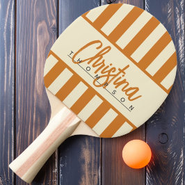 Mid-Century Polo Candy Randig Bränd Honung Namn Pingisracket