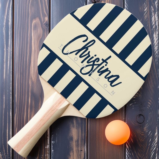 Mid-Century Polo Candy Randig Deep Sea Blue Namn Pingisracket (Skapare uppladdad)