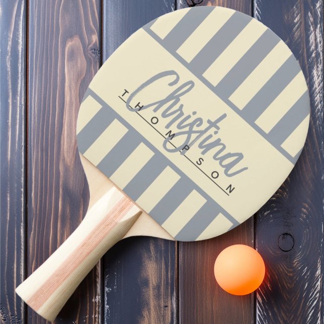 Mid-Century Polo Candy Randig Dove Grå Namn Pingisracket (Skapare uppladdad)