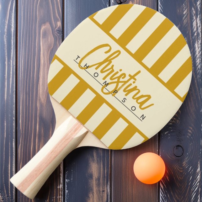 Mid-Century Polo Candy-randig i guldokrafärg Namn Pingisracket (Skapare uppladdad)