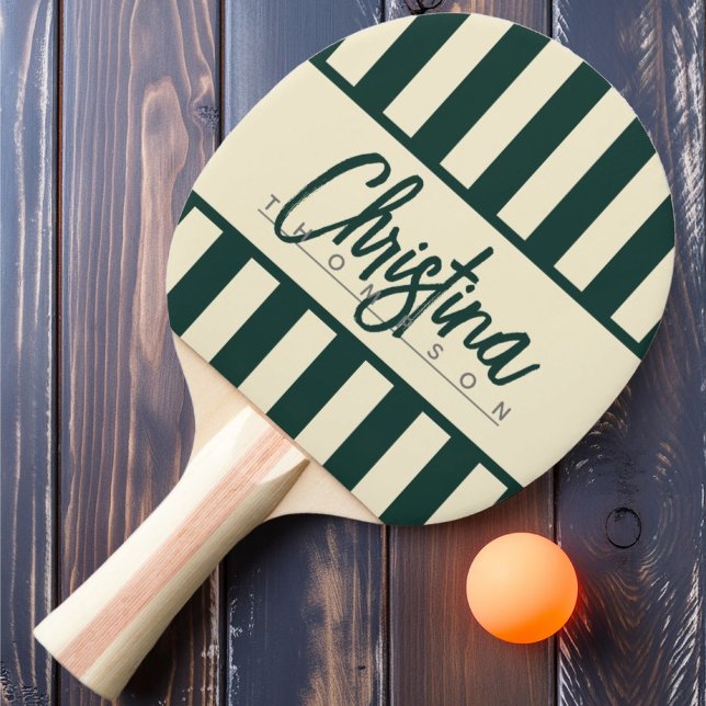 Mid-Century Polo Candy Randig Ljust Grön Namn Pingisracket (Skapare uppladdad)