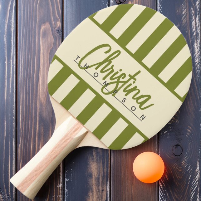 Mid-Century Polo Candy-randig pilgrön Namn Pingisracket (Skapare uppladdad)