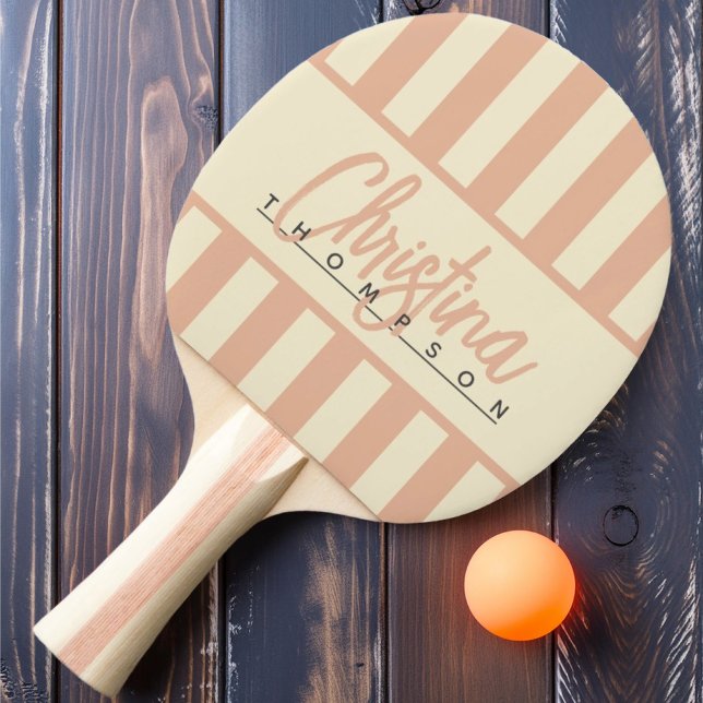 Mid-Century Polo Candy-randig Söt Persika Namn Pingisracket (Skapare uppladdad)