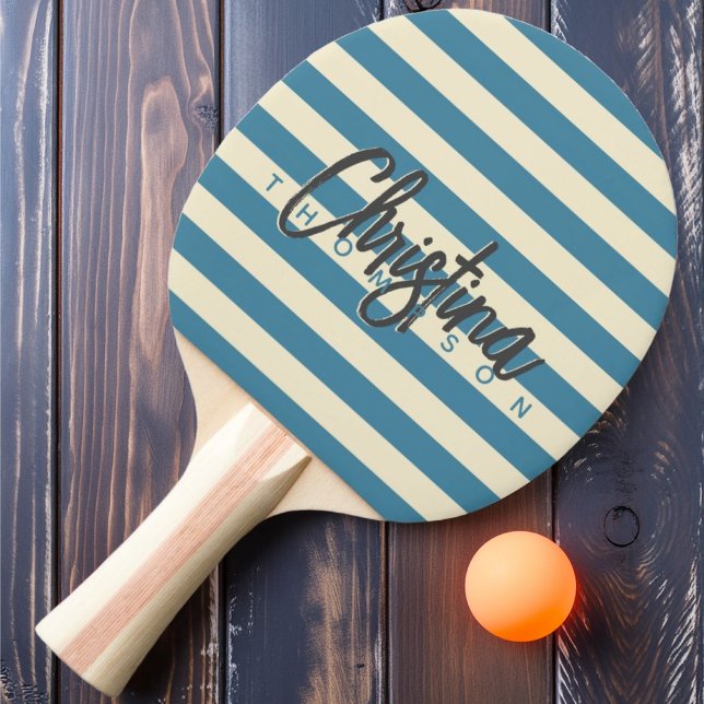 Mid-Century Polo Djup Aqua Målad Namn Pingisracket (Skapare uppladdad)