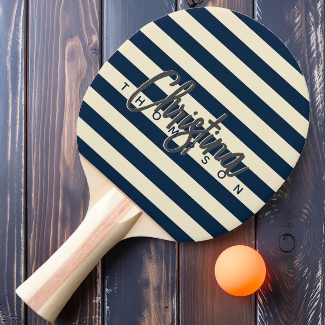 Mid-Century Polo Mörkblå Målad Namn Pingisracket (Skapare uppladdad)