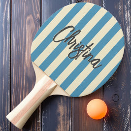 Mid-Century Polo Randig Aqua Splash Målade Namn Pingisracket