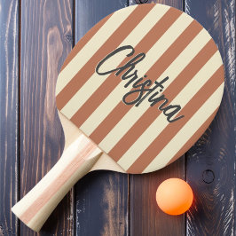 Mid-Century Polo Randig Blekrödfärgad Målade Namn Pingisracket