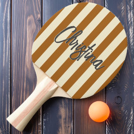 Mid-Century Polo Randig Bränd Sand Målade Namn Pingisracket