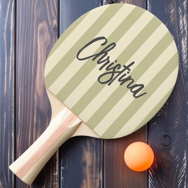 Mid-Century Polo Randig Damm Stoftrad Målning Namn Pingisracket (Skapare uppladdad)