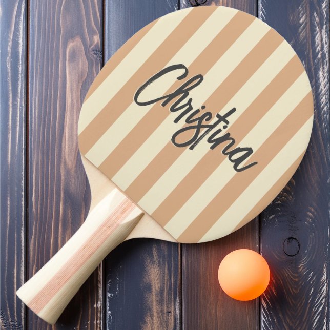 Mid-Century Polo Randig Peach Kiss Målade Namn Pingisracket (Skapare uppladdad)