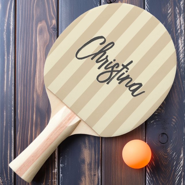 Mid-Century Polo Randig Sanddyn Målade Namn Pingisracket (Skapare uppladdad)
