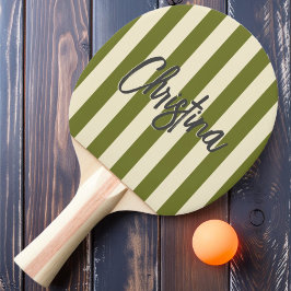 Mid-Century Polo Randig Sweet Olive Målade Namn Pingisracket