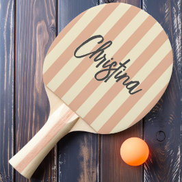 Mid-Century Polo Randig Sweet Peach Målade Namn Pingisracket