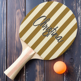 Mid-Century Polo Randig Varm Öken Målad Namn Pingisracket
