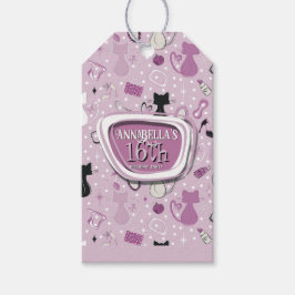 Mid Century Purple Heart Cats Birthday Presentetikett