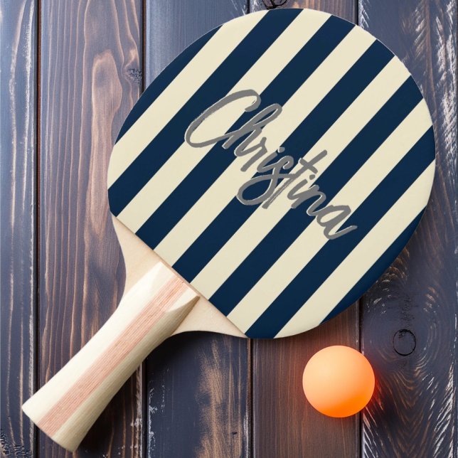 Mid-Century randig djupblåmålad namn Pingisracket (Skapare uppladdad)