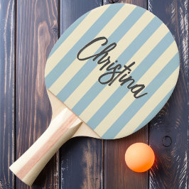 Mid-Century Randig Ljus Himmel Målad Namn Pingisracket