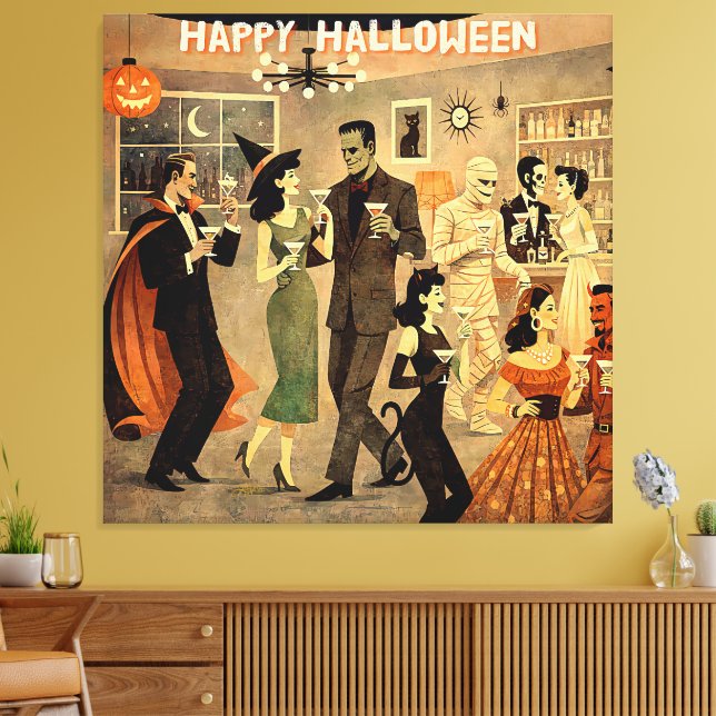 Mid Century Retro 40-tals Halloween Martini-fest Canvastryck (Insitu (Vardagsrum))