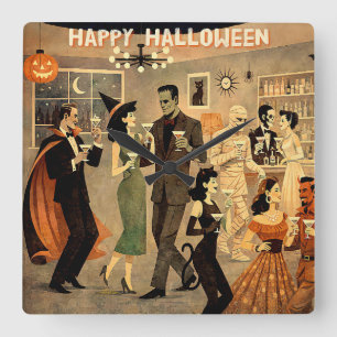 Mid Century Retro 40-tals Halloween Martini-fest Fyrkantig Klocka