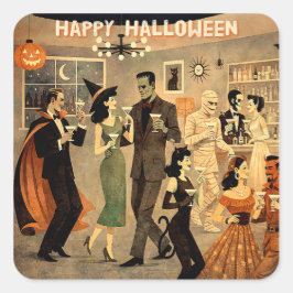 Mid Century Retro 40-tals Halloween Martini-fest Fyrkantigt Klistermärke