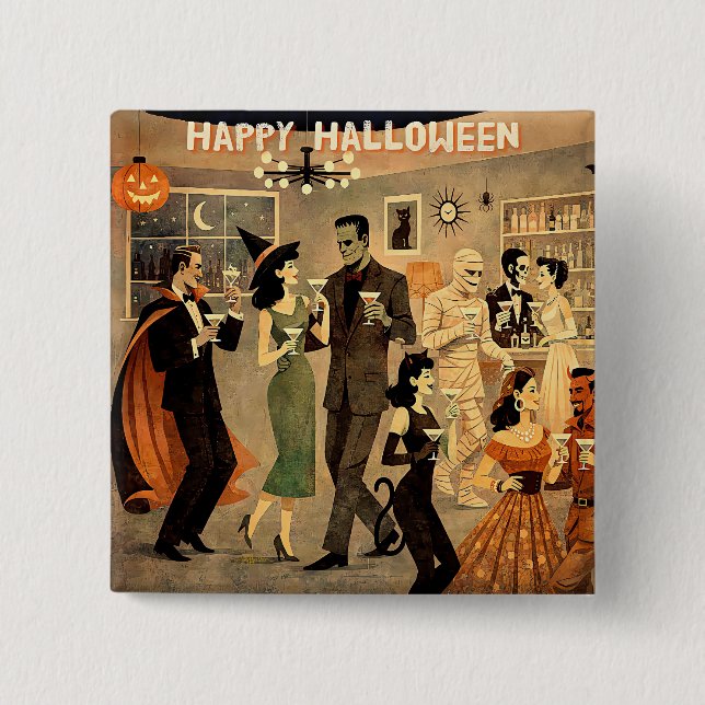 Mid Century Retro 40-tals Halloween Martini-fest Knapp (Framsida)