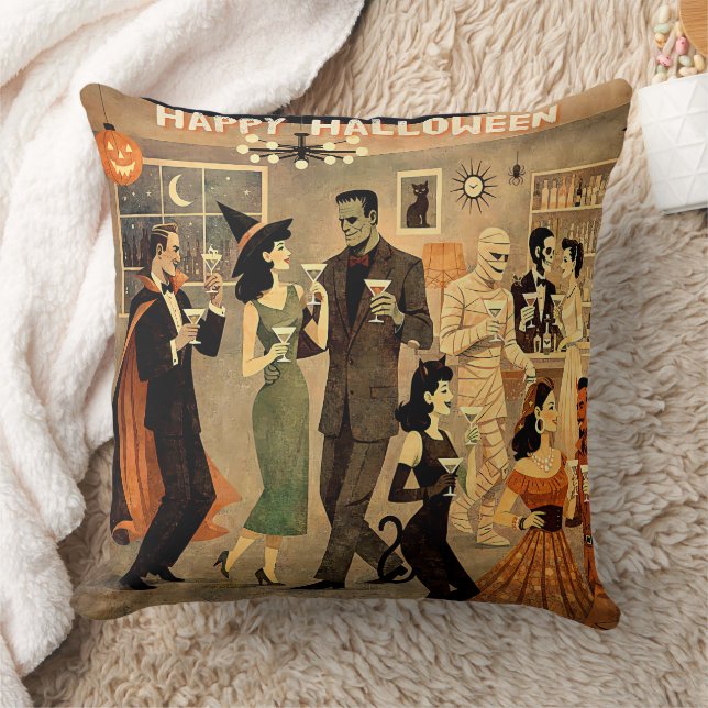 Mid Century Retro 40-tals Halloween Martini-fest Kudde (Filt)