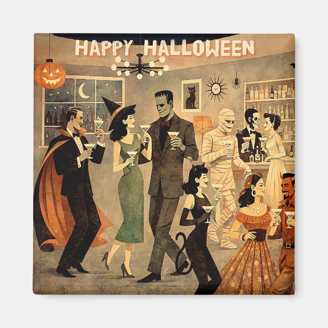 Mid Century Retro 40-tals Halloween Martini-fest Magnet (Framsidan)