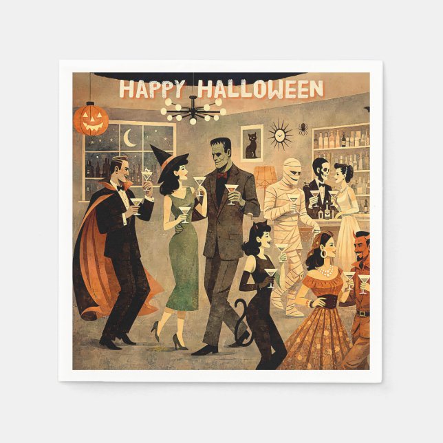 Mid Century Retro 40-tals Halloween Martini-fest Pappersservett (Framsidan)