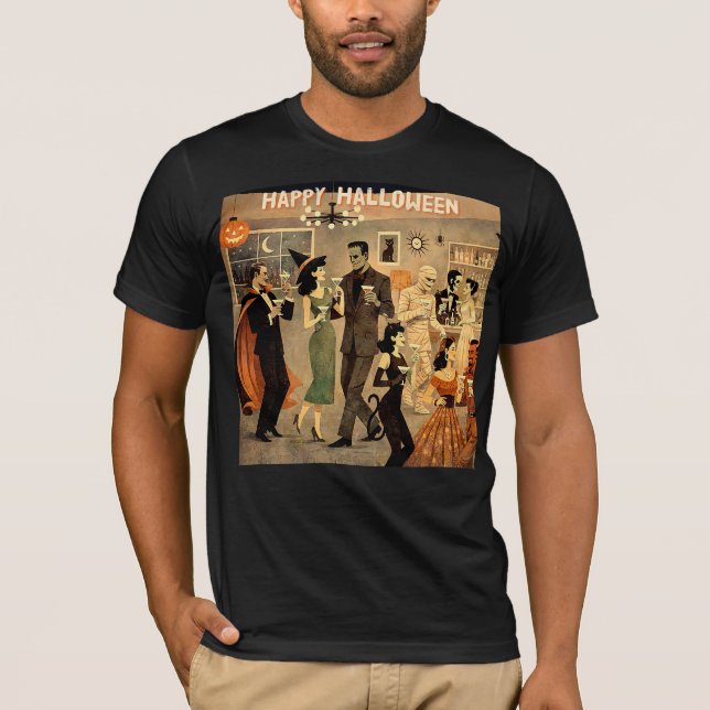 Mid Century Retro 40-tals Halloween Martini-fest T Shirt (Framsida)
