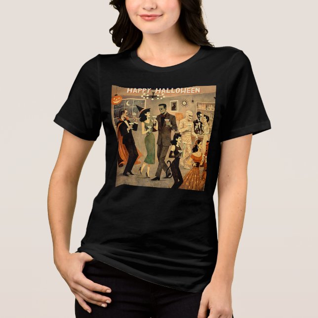 Mid Century Retro 40-tals Halloween Martini-fest T Shirt (Framsida)