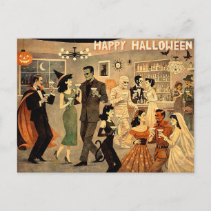 Mid Century Retro 40-tals Halloween Martini-fest Vykort