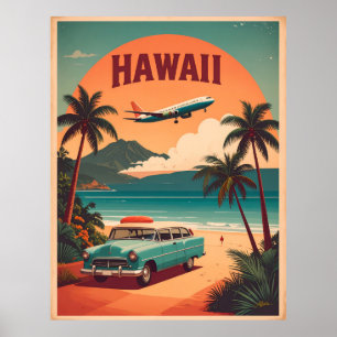 Mid Century Retro 50-talet Hawaii Resor Turism Kon Poster