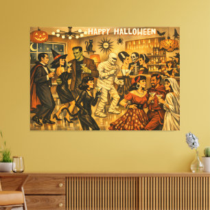 Mid Century Retro 50-tals Halloween Martini-fest Canvastryck