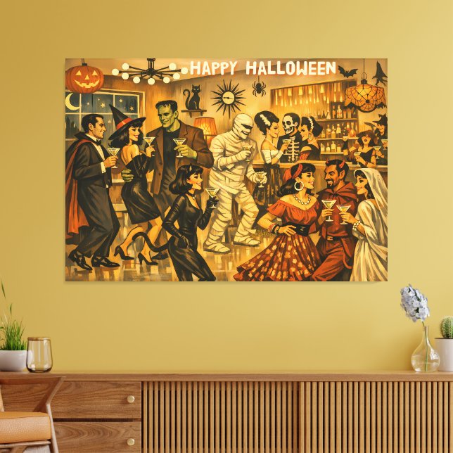 Mid Century Retro 50-tals Halloween Martini-fest Canvastryck (Insitu (Vardagsrum))
